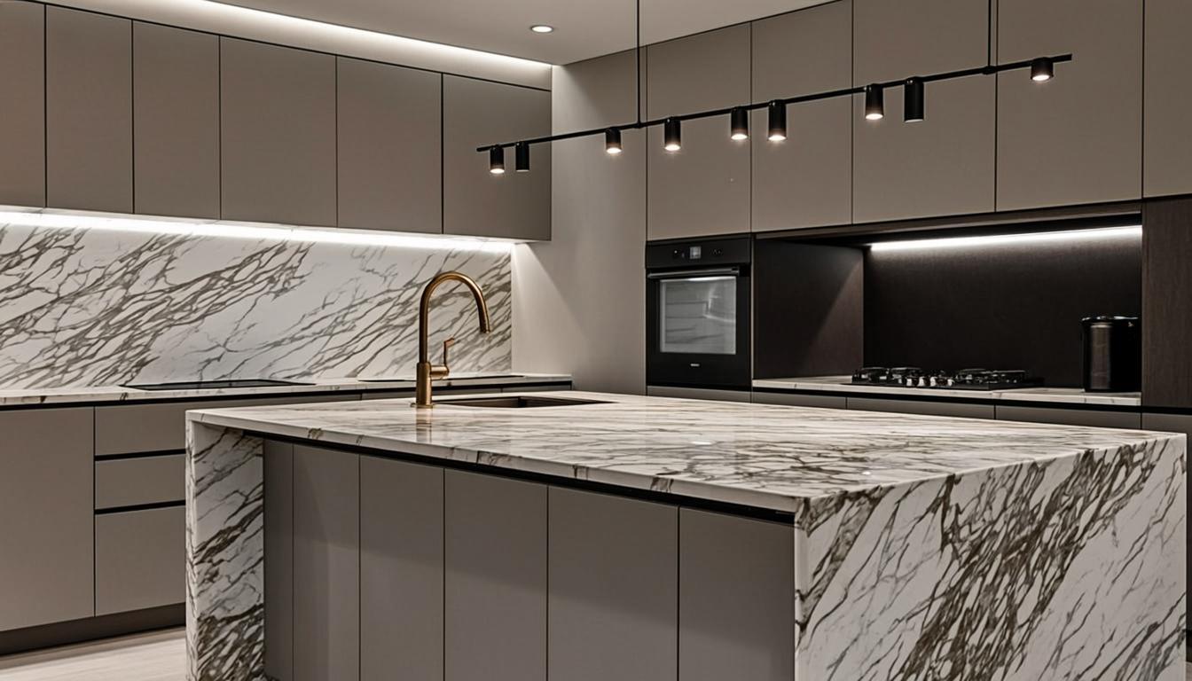 Modern Kitchen with Light Marble Island